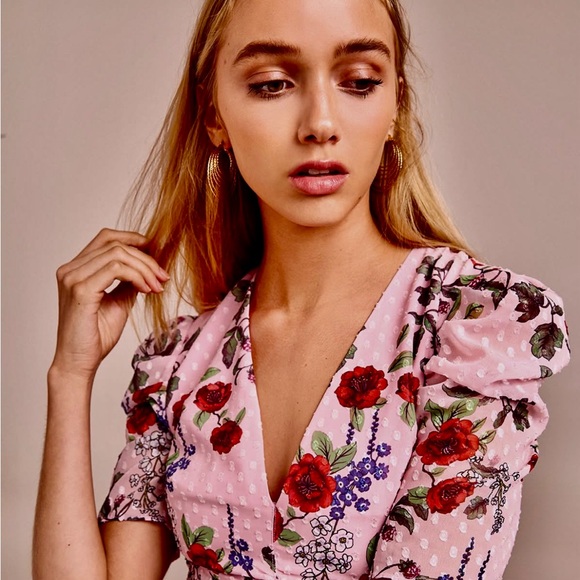 Keepsake Need You Now Floral Ruched Dress  Pink Multi Size US Large - Picture 3 of 15